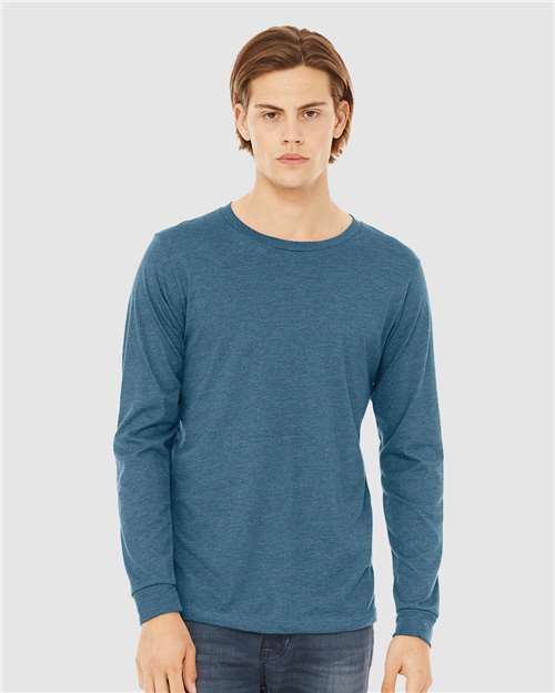 Custom Embroidered BELLA + CANVAS Heather CVC Long Sleeve Tee 3501CVC Heather Deep Teal