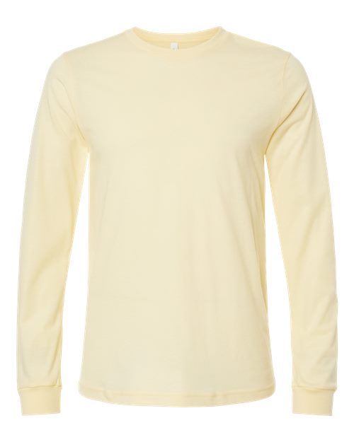 BELLA + CANVAS Heather CVC Long Sleeve Tee 3501CVC Heather French Vanilla Custom Embroidered Business Logo