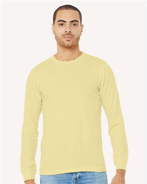 Custom Embroidered BELLA + CANVAS Heather CVC Long Sleeve Tee 3501CVC Heather French Vanilla