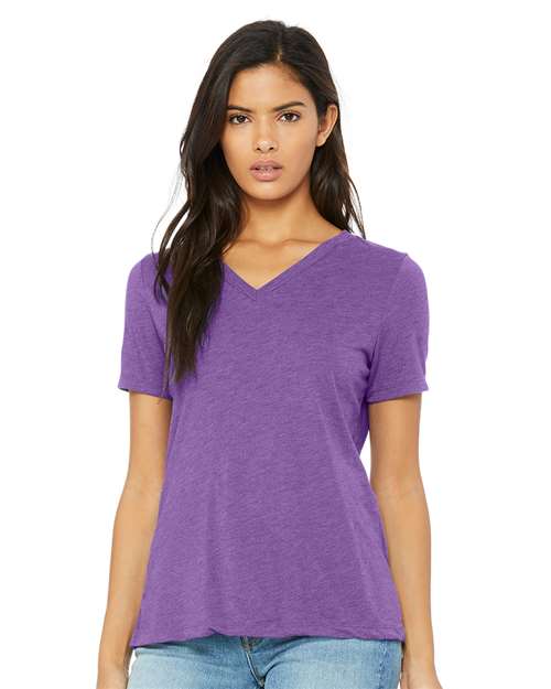 Custom Embroidered BELLA + CANVAS Women's Relaxed Triblend Short Sleeve V-Neck Tee 6415