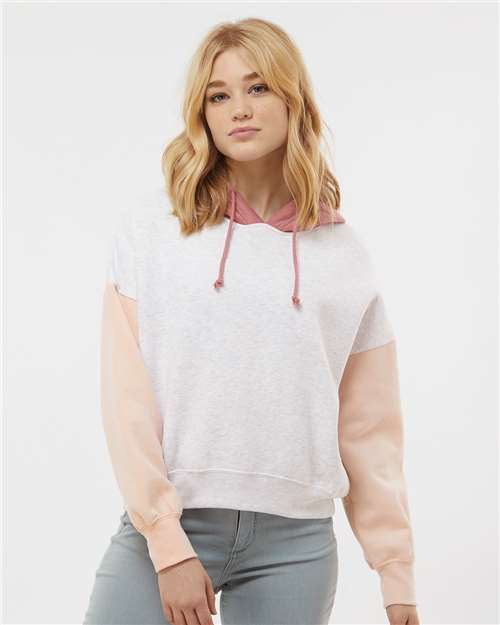 Custom Embroidered MV Sport Women's Sueded Fleece Colorblocked Crop Hooded Sweatshirt W23716