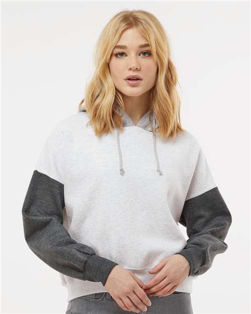 Custom Embroidered MV Sport Women's Sueded Fleece Colorblocked Crop Hooded Sweatshirt W23716