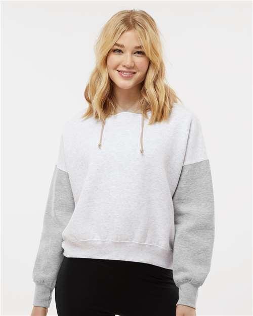 Custom Embroidered MV Sport Women's Sueded Fleece Colorblocked Crop Hooded Sweatshirt W23716