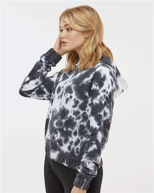MV Sport Women's Sueded Fleece Tie-Dyed Crop Hooded Sweatshirt W23718