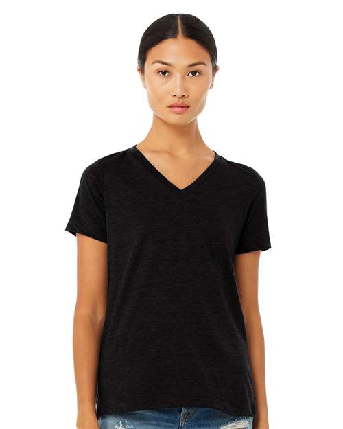 Custom Embroidered BELLA + CANVAS Women's Relaxed Heather CVC V-Neck Tee 6405CVC