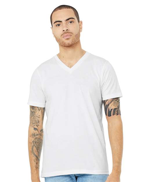 Custom Embroidered BELLA + CANVAS Heather CVC V-Neck Tee 3005CVC Solid White Blend