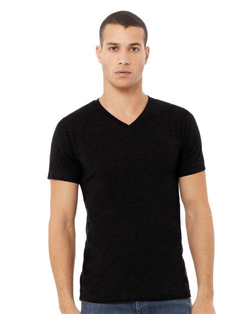 Custom Embroidered BELLA + CANVAS Heather CVC V-Neck Tee 3005CVC Solid Black Blend