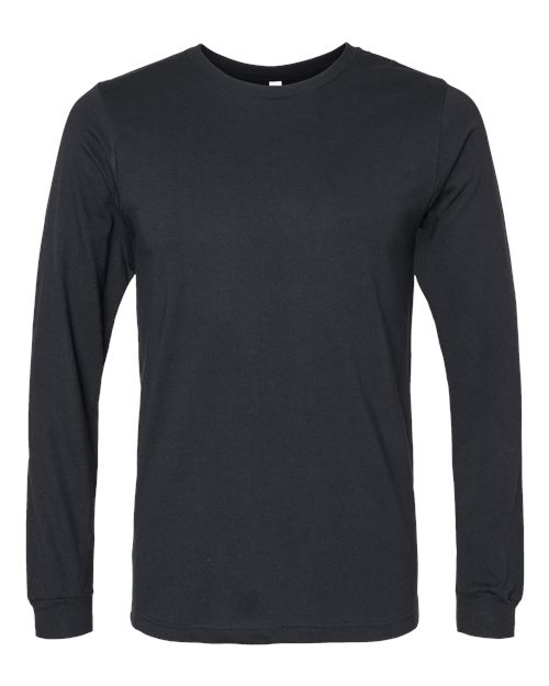 BELLA + CANVAS Heather CVC Long Sleeve Tee 3501CVC Solid Black Blend Custom Embroidered Business Logo