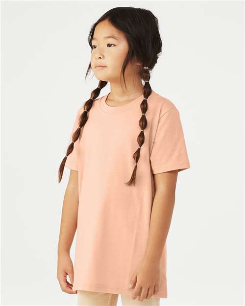 BELLA + CANVAS Youth CVC Jersey Tee 3001YCVC Heather Peach Custom Embroidered Business Logo