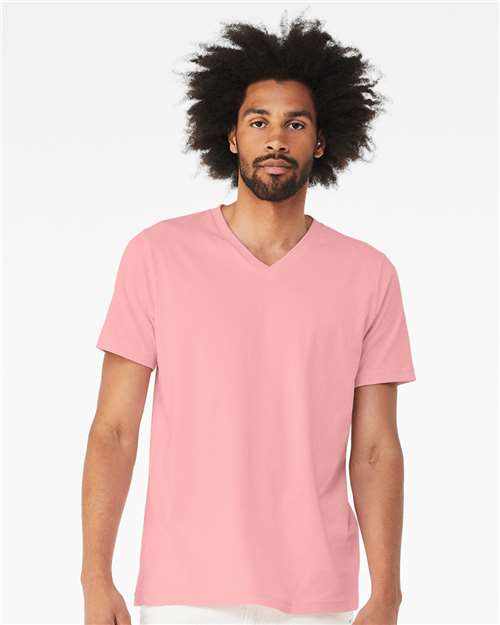 Custom Embroidered BELLA + CANVAS Jersey V-Neck Tee 3005 Pink