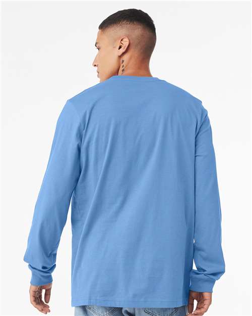 BELLA + CANVAS Heather CVC Long Sleeve Tee 3501CVC Heather Carolina Blue Custom Embroidered Business Logo