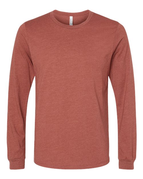 BELLA + CANVAS Heather CVC Long Sleeve Tee 3501CVC Heather Carolina Blue Custom Embroidered Business Logo
