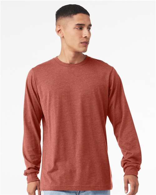 BELLA + CANVAS Heather CVC Long Sleeve Tee 3501CVC Heather Carolina Blue Custom Embroidered Business Logo