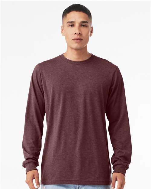 Custom Embroidered BELLA + CANVAS Heather CVC Long Sleeve Tee 3501CVC Heather Maroon