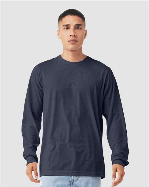 Custom Embroidered BELLA + CANVAS Heather CVC Long Sleeve Tee 3501CVC Heather Midnight Navy