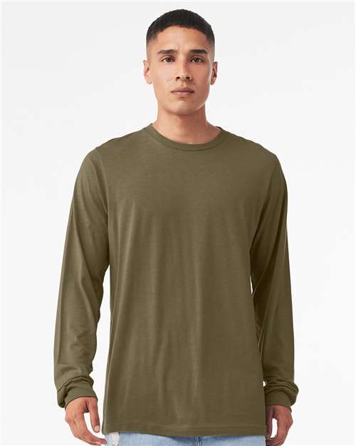 Custom Embroidered BELLA + CANVAS Heather CVC Long Sleeve Tee 3501CVC Heather Olive