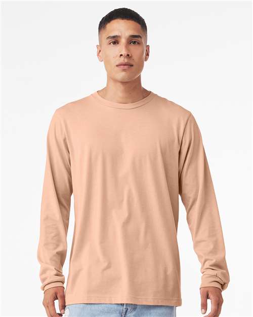 Custom Embroidered BELLA + CANVAS Heather CVC Long Sleeve Tee 3501CVC Heather Peach