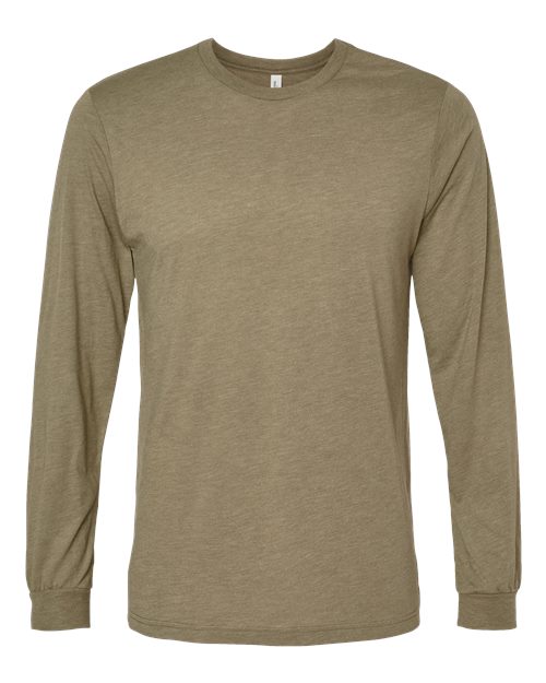 BELLA + CANVAS Triblend Long Sleeve Tee 3513 Olive Triblend Custom Embroidered Business Logo