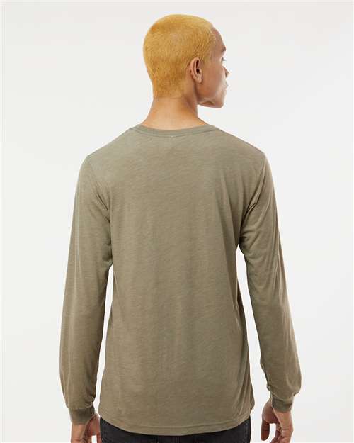 BELLA + CANVAS Triblend Long Sleeve Tee 3513 Olive Triblend Custom Embroidered Business Logo