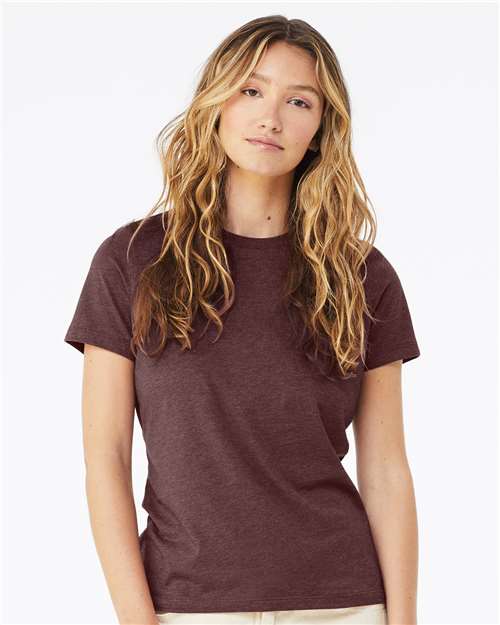 Custom Embroidered BELLA + CANVAS Women’s Relaxed Fit Heather CVC Tee 6400CVC Heather Maroon