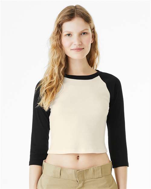 Custom Embroidered BELLA + CANVAS Women's Micro Rib 3/4 Raglan Sleeve Baby Tee 1200