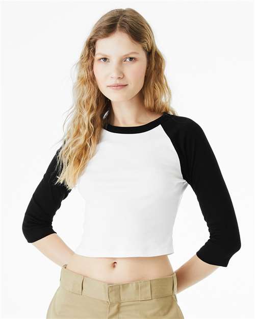 Custom Embroidered BELLA + CANVAS Women's Micro Rib 3/4 Raglan Sleeve Baby Tee 1200