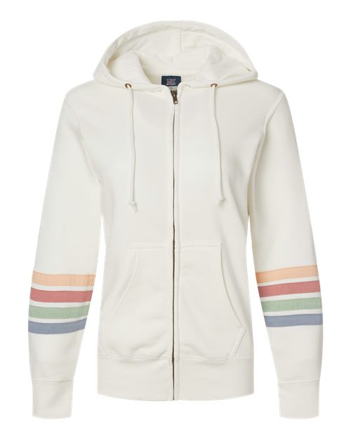 MV Sport Women's Striped Sleeves Full-Zip Hooded Sweatshirt W22732