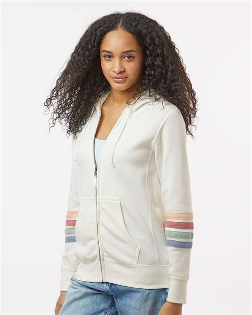 MV Sport Women's Striped Sleeves Full-Zip Hooded Sweatshirt W22732