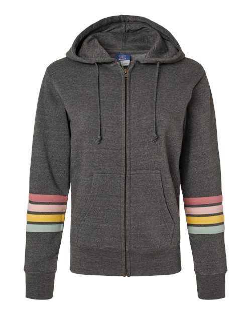 MV Sport Women's Striped Sleeves Full-Zip Hooded Sweatshirt W22732