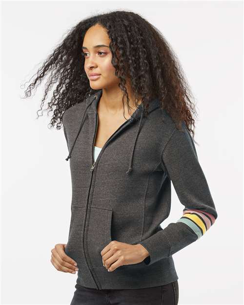 MV Sport Women's Striped Sleeves Full-Zip Hooded Sweatshirt W22732