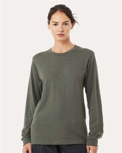 Custom Embroidered BELLA + CANVAS Heather CVC Long Sleeve Tee 3501CVC Heather Military Green