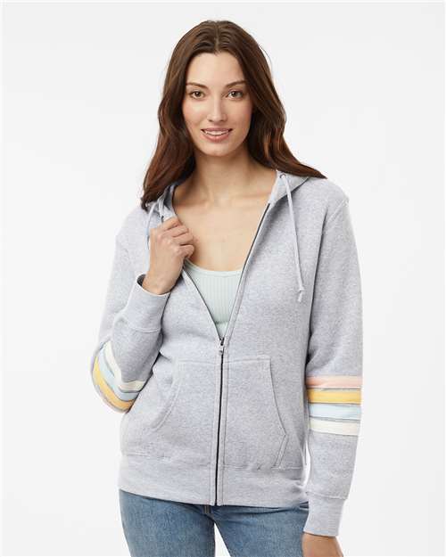 Custom Embroidered MV Sport Women's Striped Sleeves Full-Zip Hooded Sweatshirt W22732