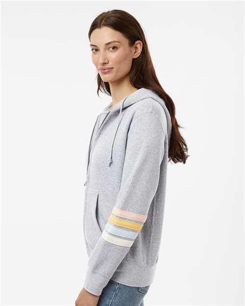 MV Sport Women's Striped Sleeves Full-Zip Hooded Sweatshirt W22732