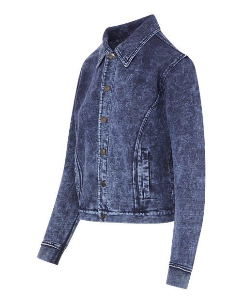 MV Sport Women's Mila Acid Wash Denim Terry Jacket W23119