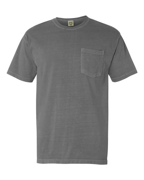 Comfort Colors Garment-Dyed Heavyweight Pocket T-Shirt 6030 Grey Custom Embroidered Business Logo