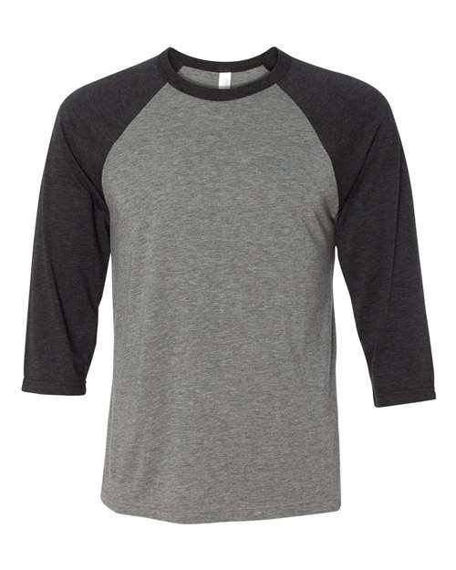 BELLA + CANVAS Three-Quarter Sleeve Baseball Tee 3200 Grey/ Charcoal Black Triblend Custom Embroidered Business Logo