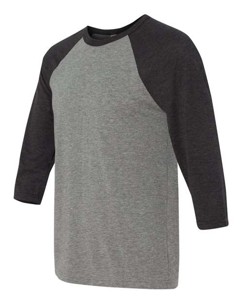 BELLA + CANVAS Three-Quarter Sleeve Baseball Tee 3200 Grey/ Charcoal Black Triblend Custom Embroidered Business Logo