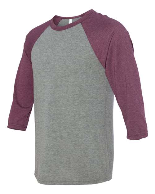 BELLA + CANVAS Three-Quarter Sleeve Baseball Tee 3200 Grey/ Charcoal Black Triblend Custom Embroidered Business Logo