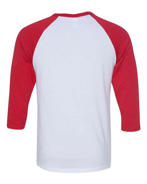 BELLA + CANVAS Three-Quarter Sleeve Baseball Tee 3200 White/ Red Custom Embroidered Business Logo