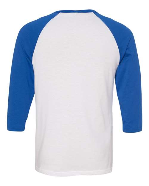 BELLA + CANVAS Three-Quarter Sleeve Baseball Tee 3200 White/ Red Custom Embroidered Business Logo