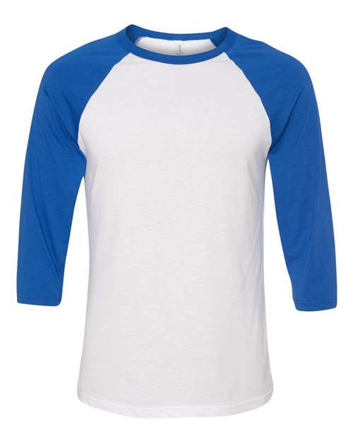 BELLA + CANVAS Three-Quarter Sleeve Baseball Tee 3200 White/ Red Custom Embroidered Business Logo