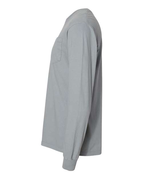 Comfort Colors Garment-Dyed Heavyweight Long Sleeve Pocket T-Shirt 4410 Granite Custom Embroidered Business Logo