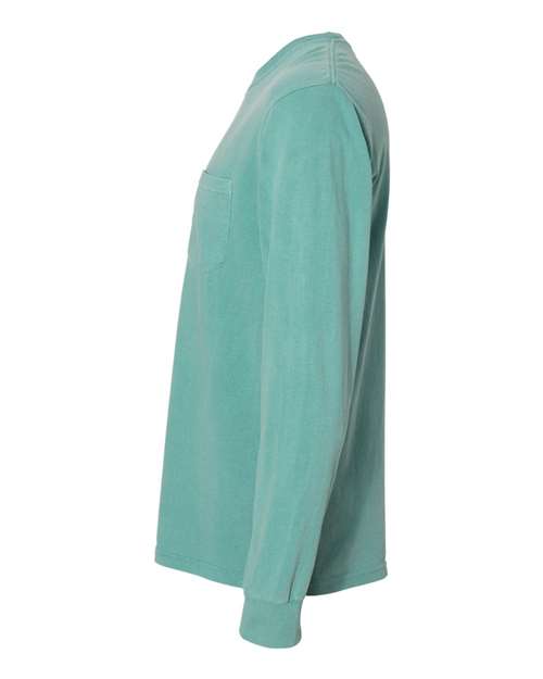 Comfort Colors Garment-Dyed Heavyweight Long Sleeve Pocket T-Shirt 4410 Seafoam Custom Embroidered Business Logo