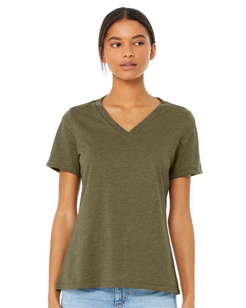 Custom Embroidered BELLA + CANVAS Women's Relaxed Heather CVC V-Neck Tee 6405CVC