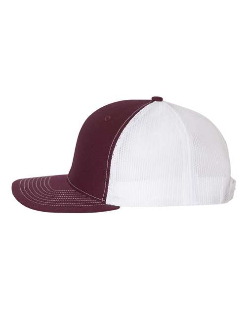 Richardson Snapback Trucker Cap 112 Maroon/ White Custom Embroidered Business Logo