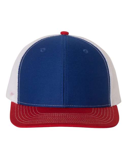 Richardson Snapback Trucker Cap 112 Royal/ White/ Heather Grey Custom Embroidered Business Logo