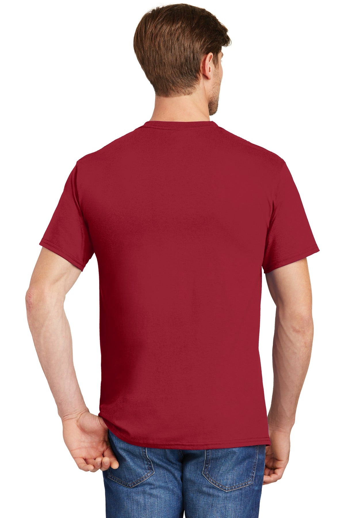 Custom Embroidered Hanes - Authentic 100% Cotton T-Shirt with Pocket. 5590,Deep Red