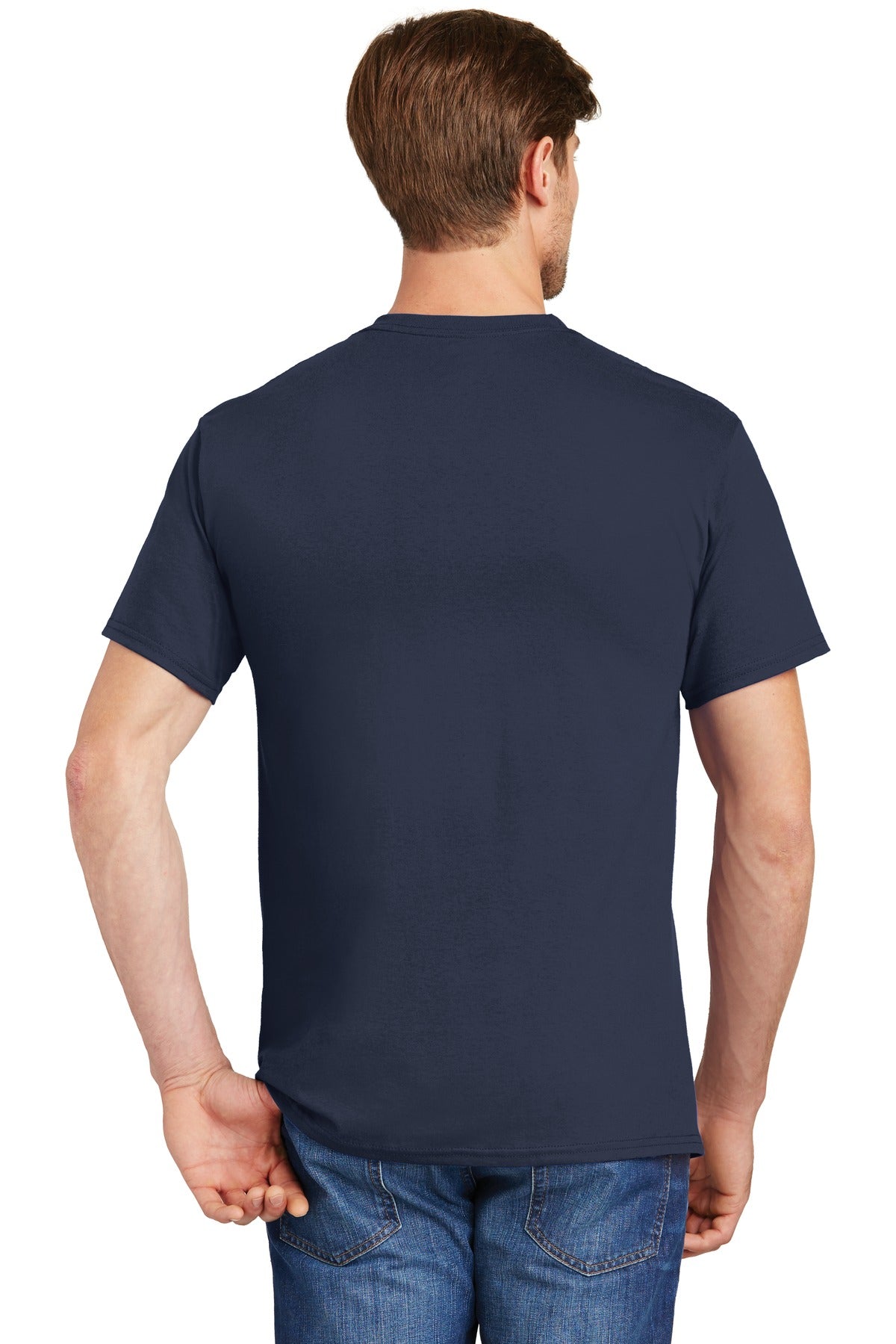 Custom Embroidered Hanes - Authentic 100% Cotton T-Shirt with Pocket. 5590,Navy