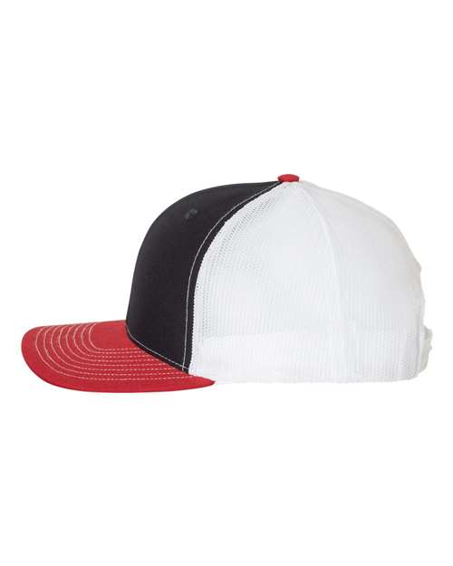 Richardson Snapback Trucker Cap 112 Navy/ White/ Red Custom Embroidered Business Logo