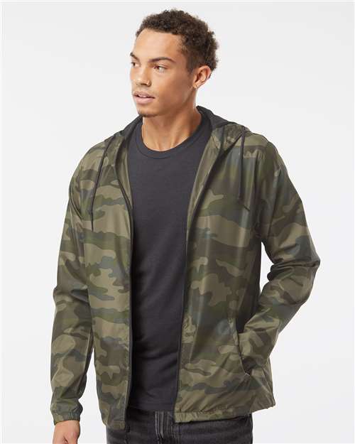Custom Embroidered Independent Trading Co. Lightweight Windbreaker Full-Zip Jacket EXP54LWZ Forest Camo